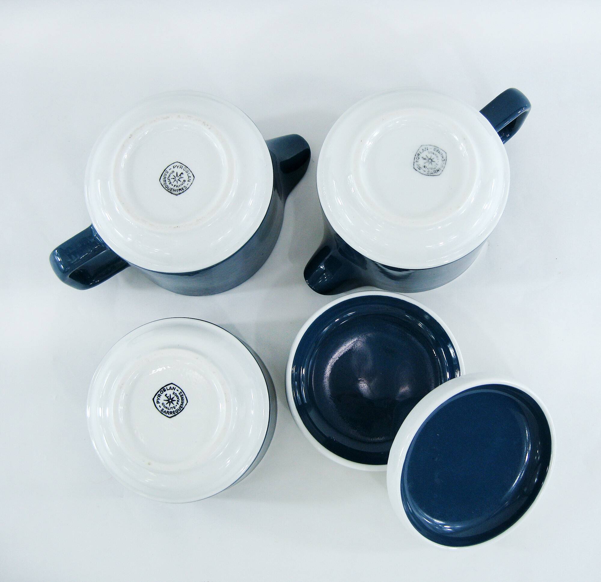Blue porcelain coffee set - Pyroblan Sarreguemines France - vintage 80s
