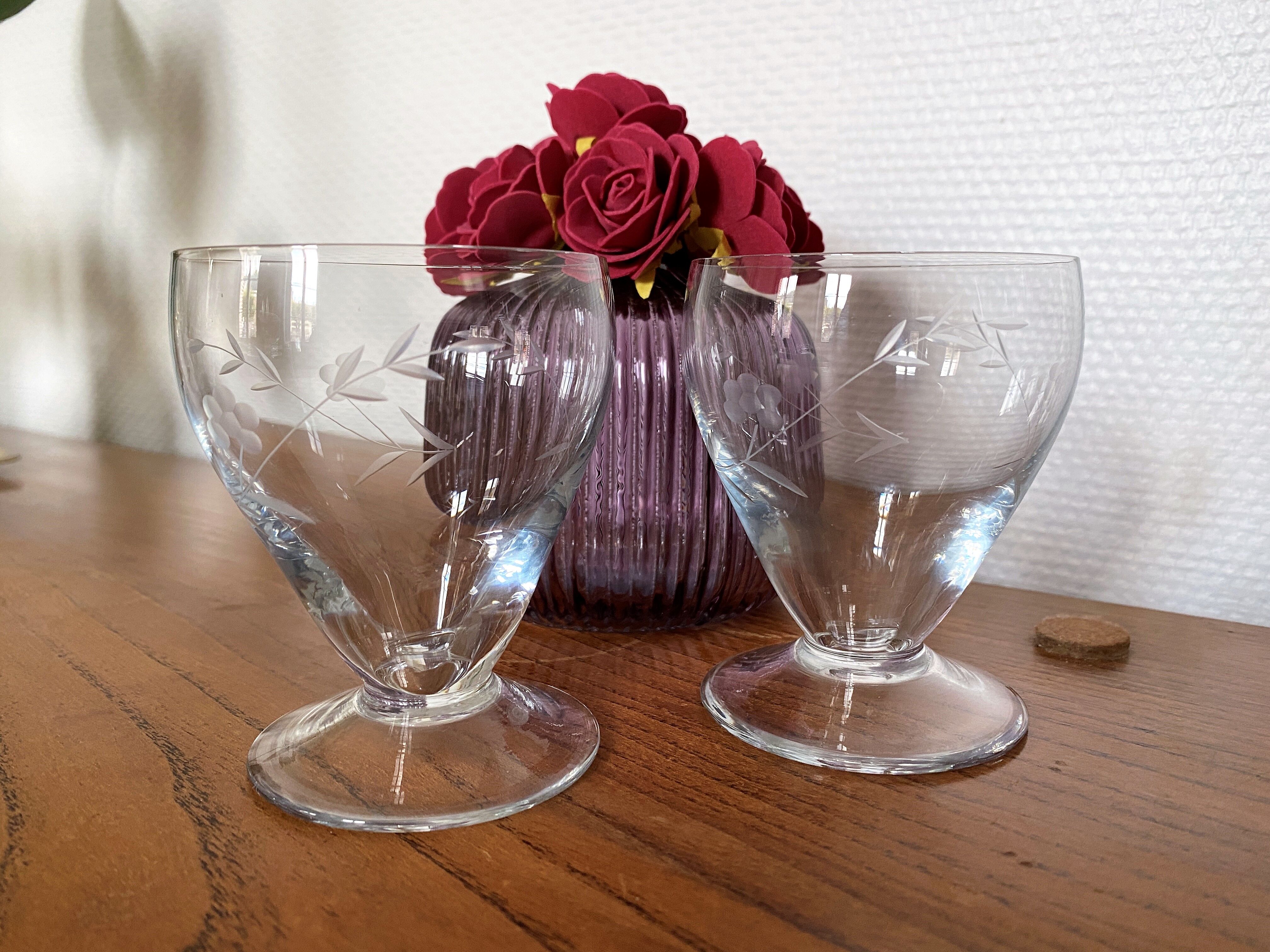 Duo of engraved glass water glasses