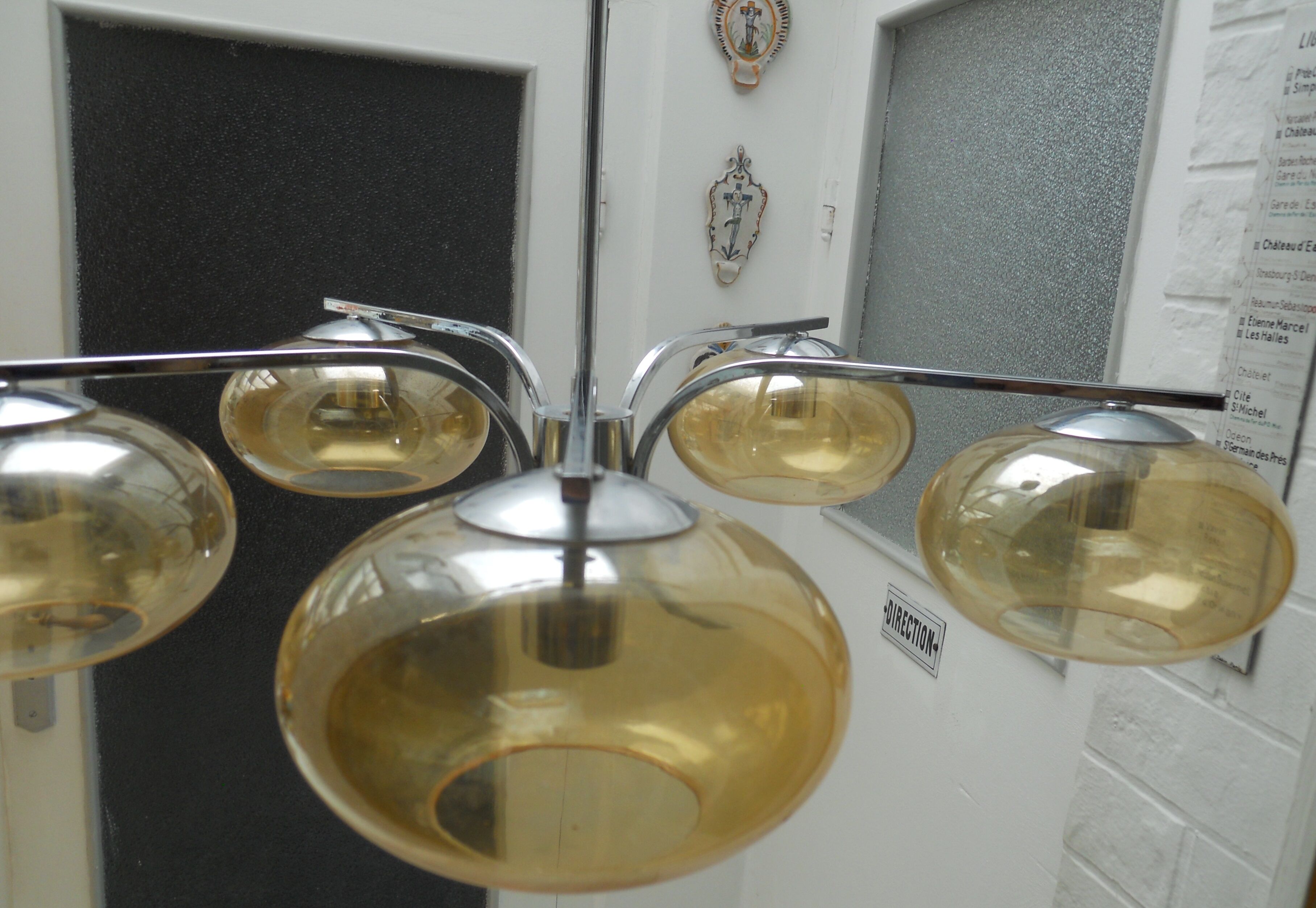 Vintage chandelier chrome and glass smokes 5 lights