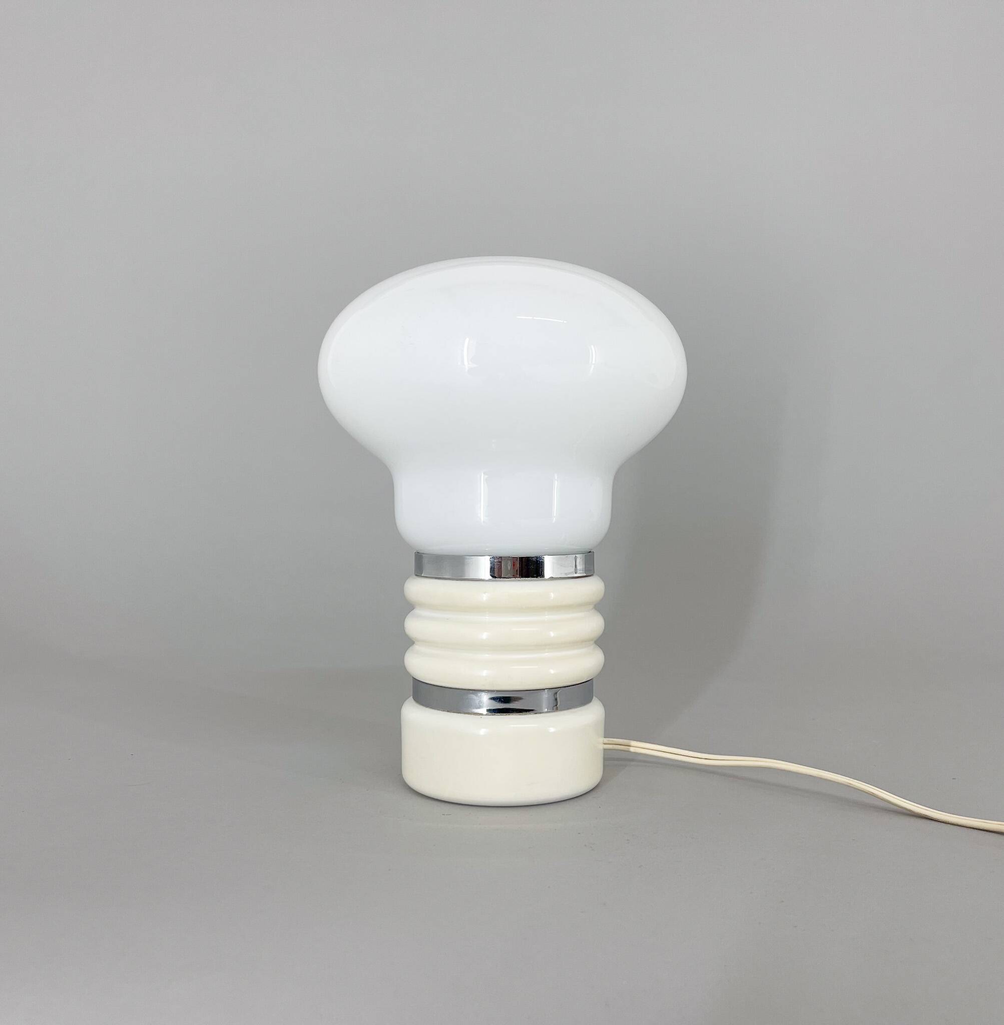 Mid-century Metal & Milk Glass Table Lamp, Italy