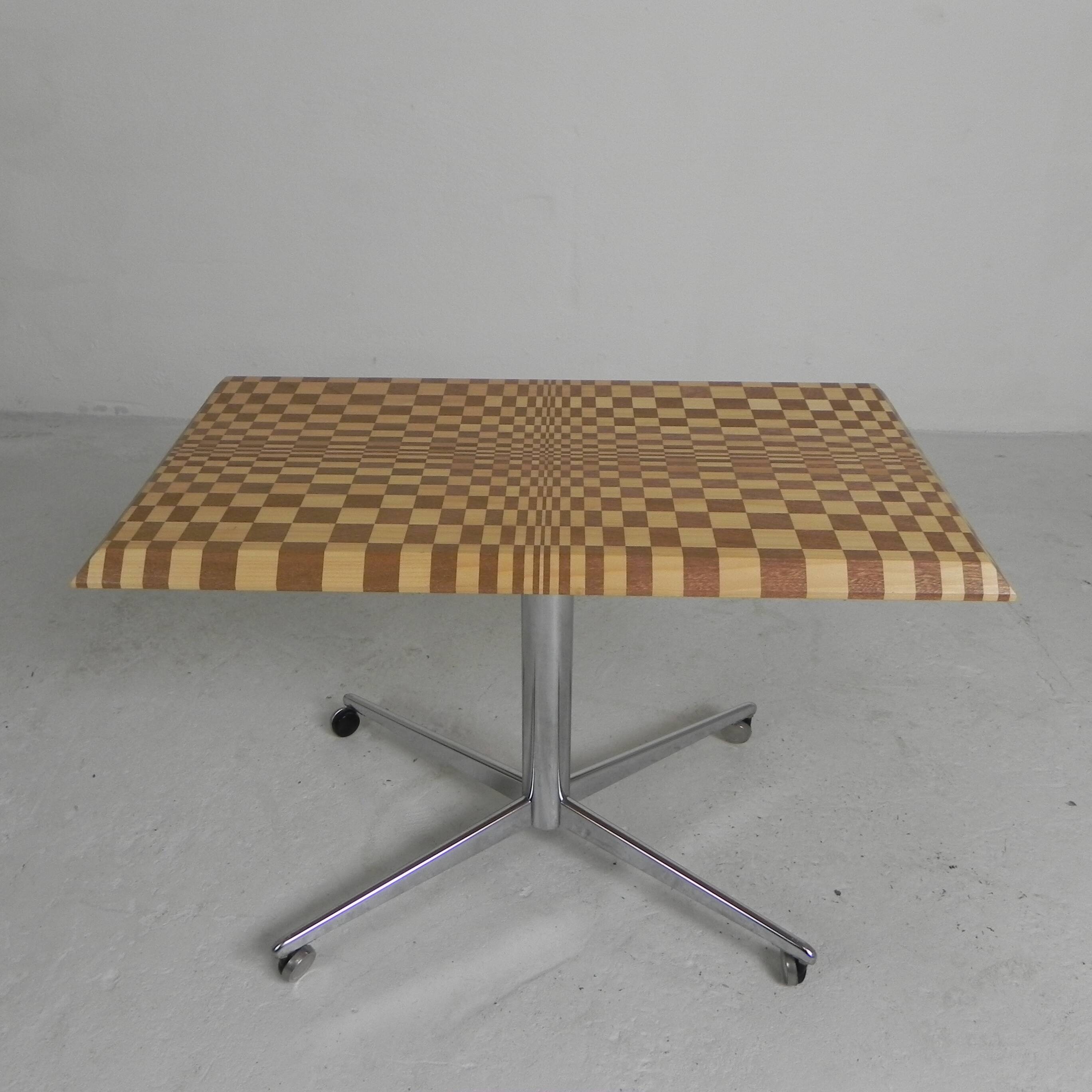 Coffee table made from hundreds of wooden blocks in a psychedelic pattern, 1990s.