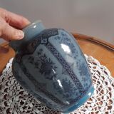 Decorative vase in blue glazed ceramic with floral decoration and arabesques, circa 1930