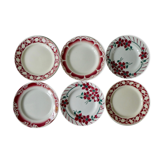 Lot of 6 flat plates, red décor