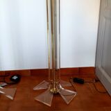Pair of plexiglass and brass floor lamps