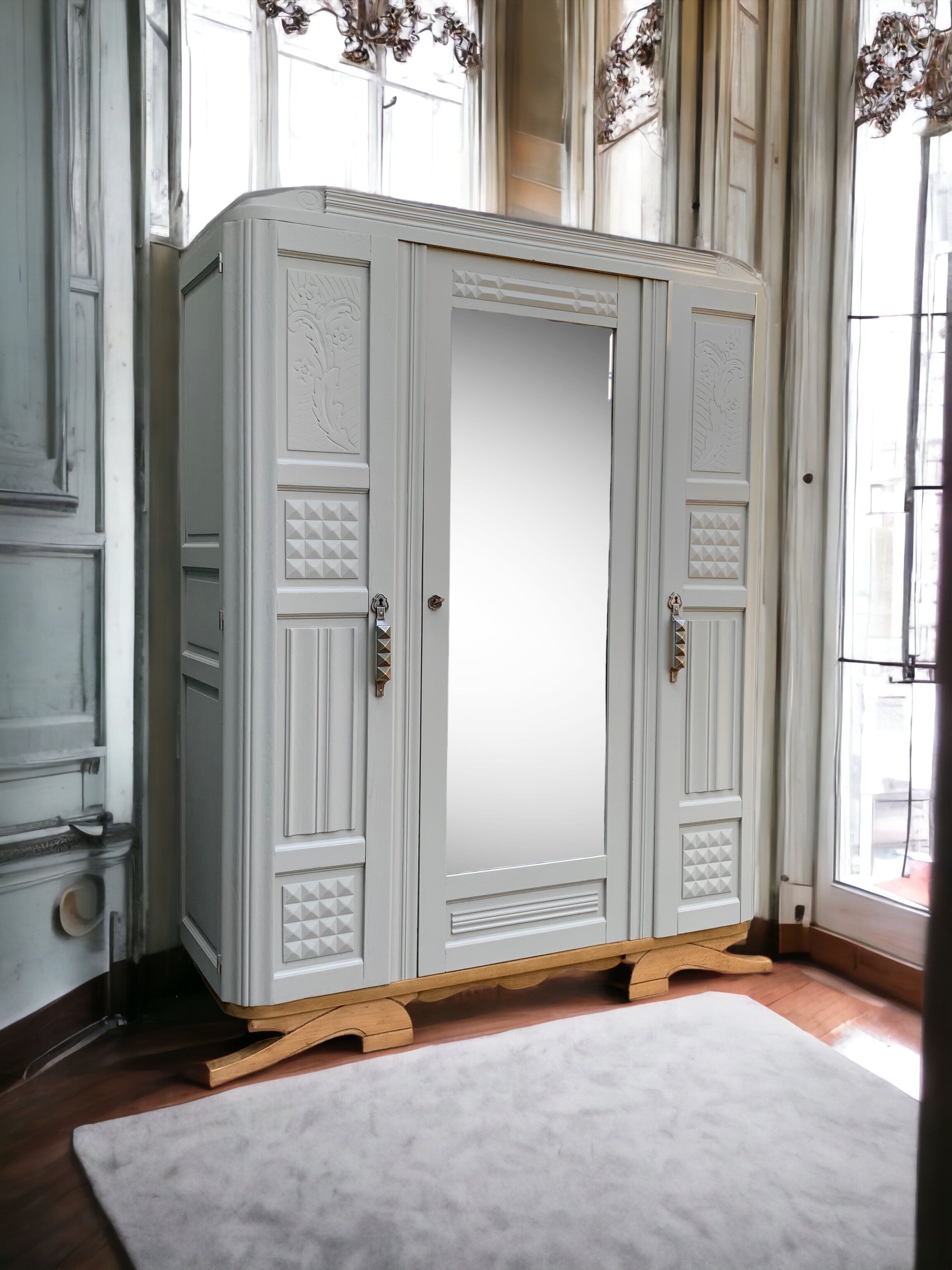 Parisian art deco wardrobe solid oak 1930
