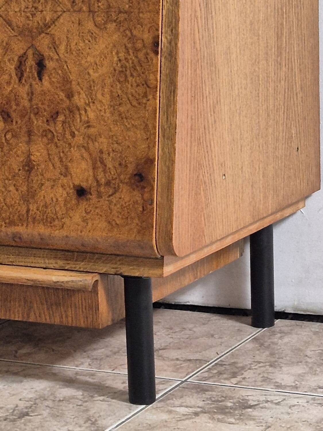 Vintage Czech Burr Walnut Bar Cabinet 1950s