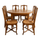 Ensemble table ronde et 6 chaises paillées en bois massif