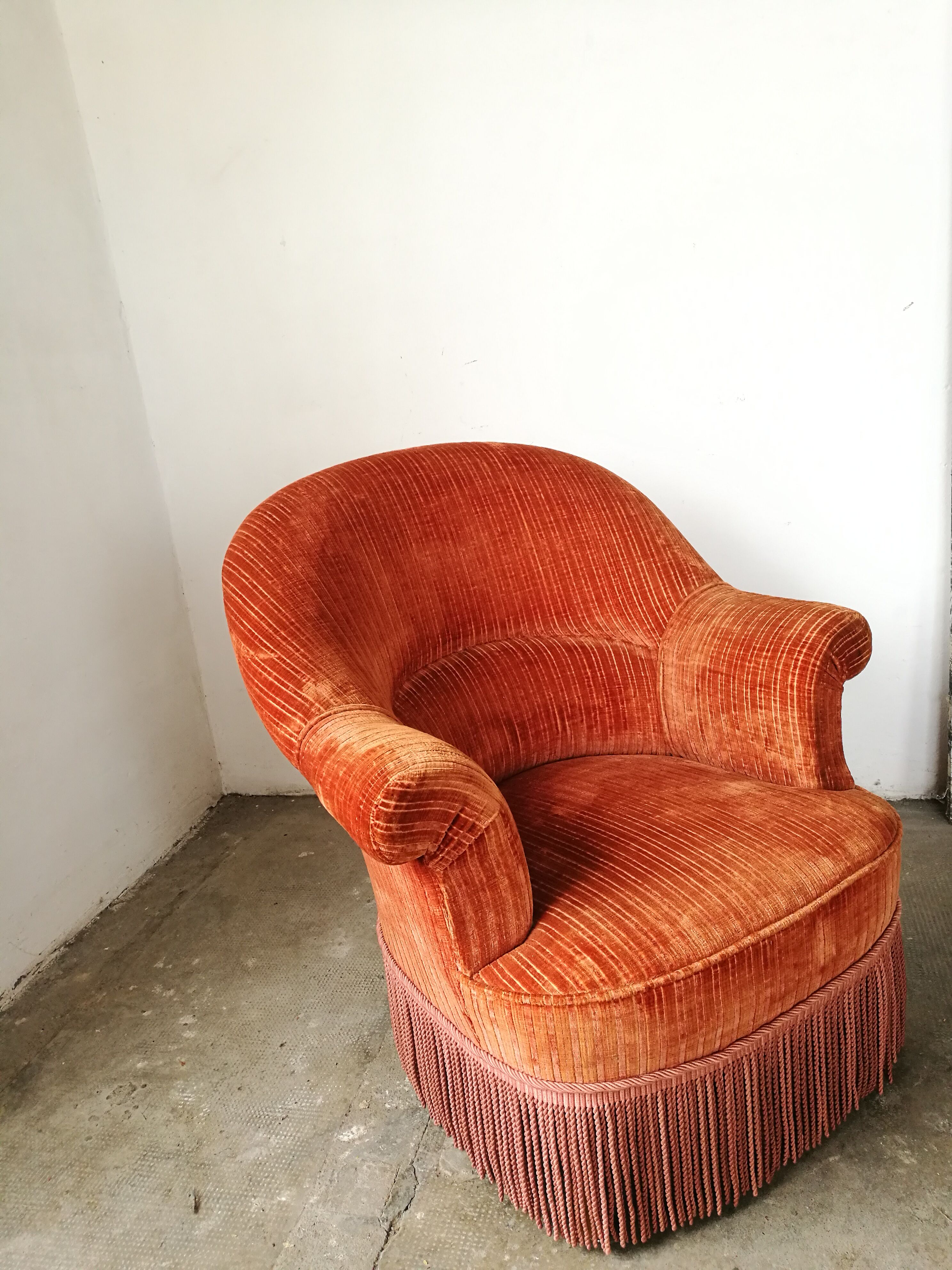Orange velvet toad armchair