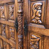 Spanish furniture with carved wood profiles and coats of arms from the 1950s.