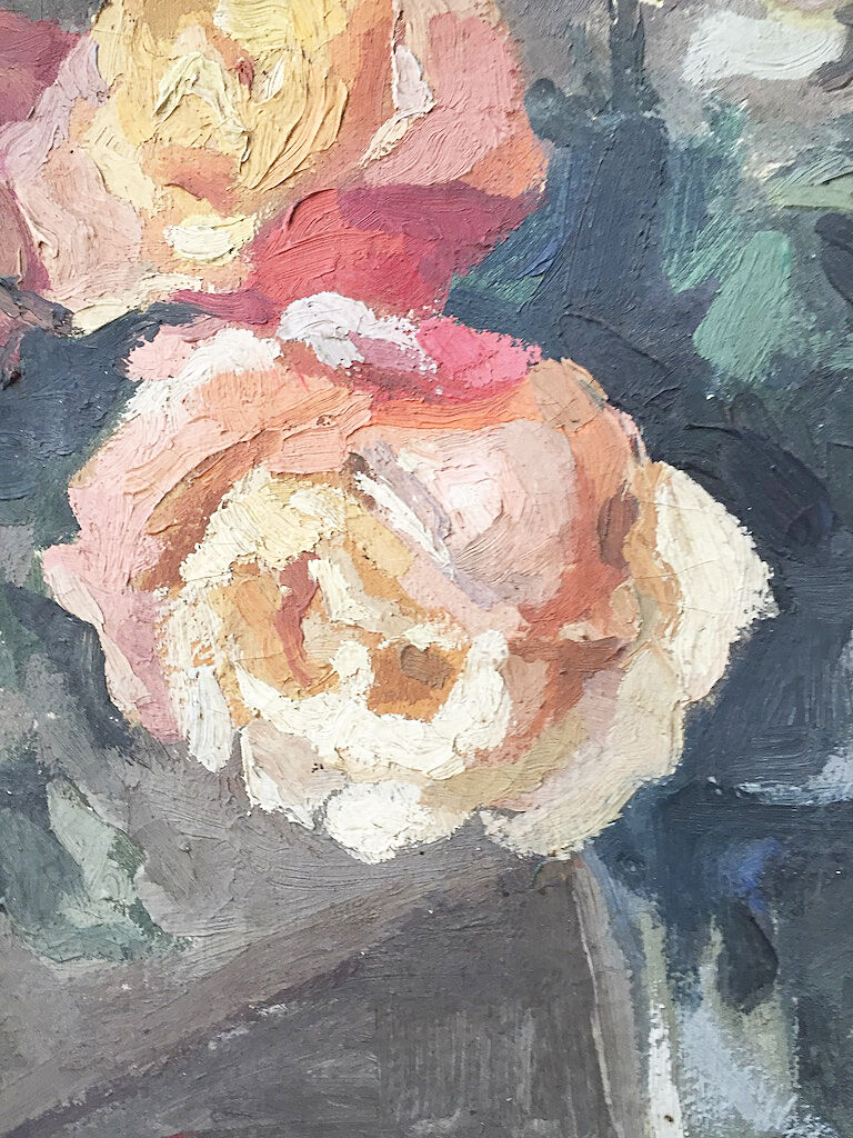 Canvas oil on panel with flowers