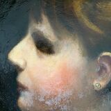 HST painting "Portrait of a young woman with a red bow" 19th century for restoration