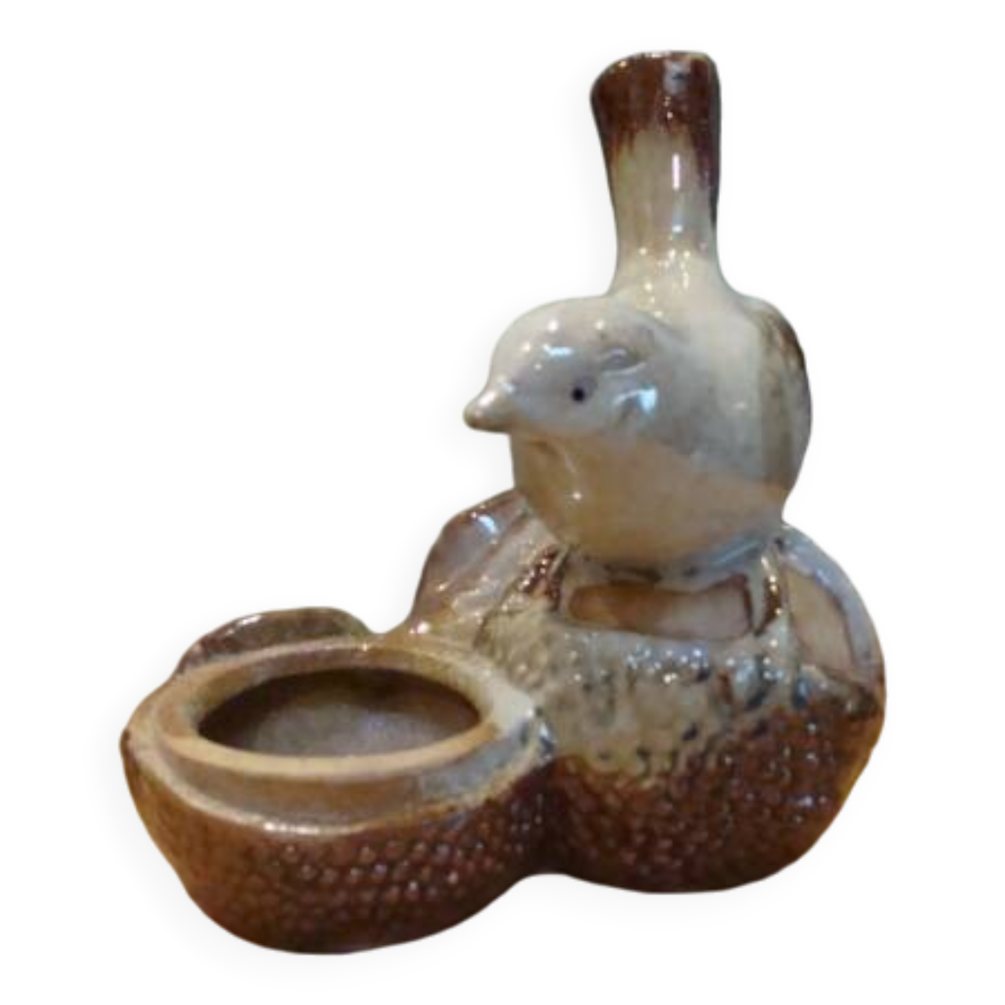 Small vintage enameled ceramic bird bowl