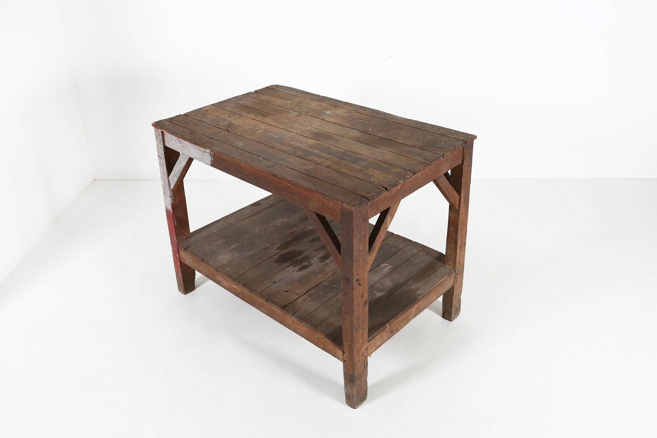 Table console industrielle française en bois, années 1920