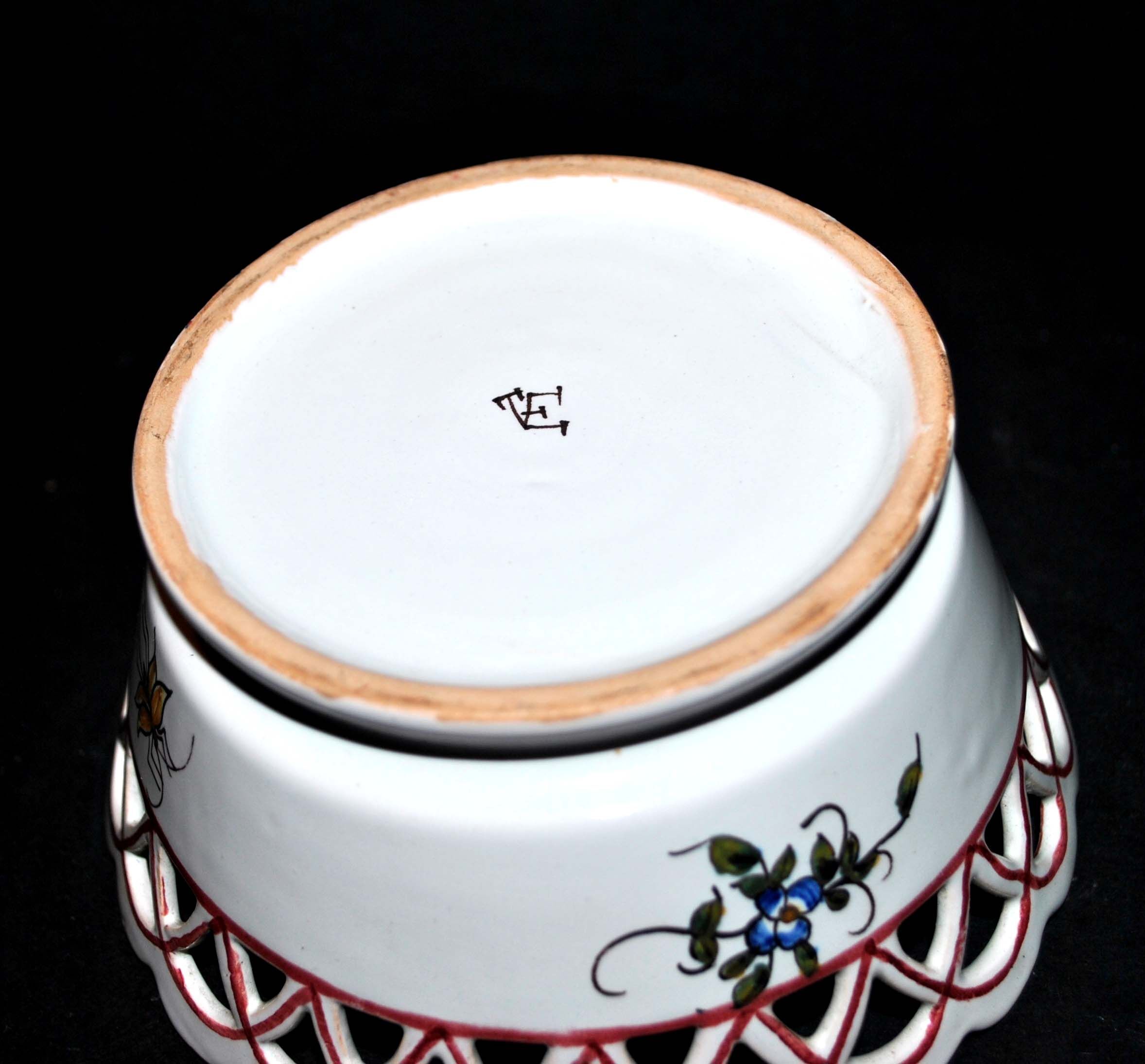 Openwork earthenware basket cup by Malicorne Emile Tessier