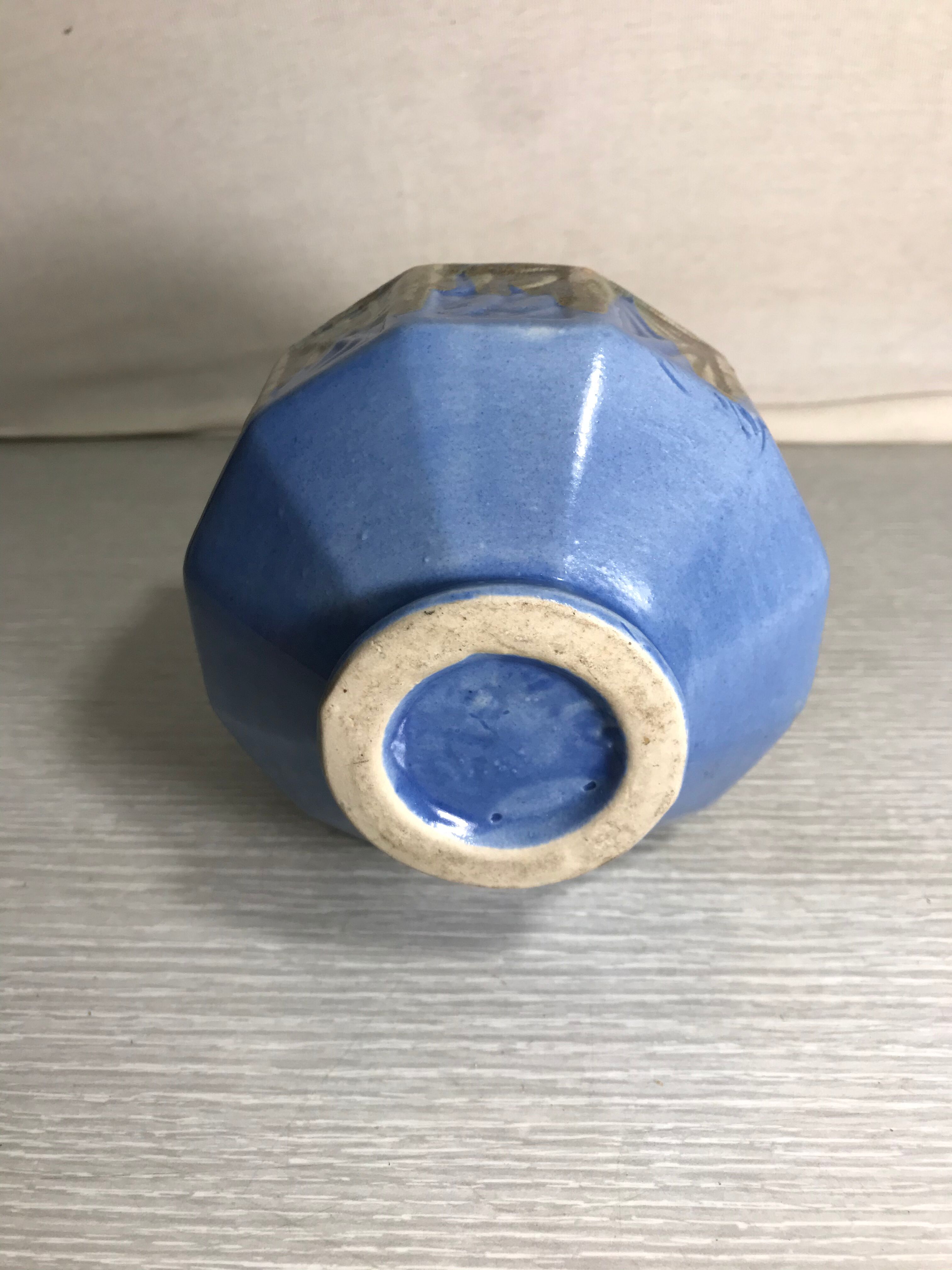 Ancient ART DECO Ceramics Blue Beige Vase Anses 30 Vintage