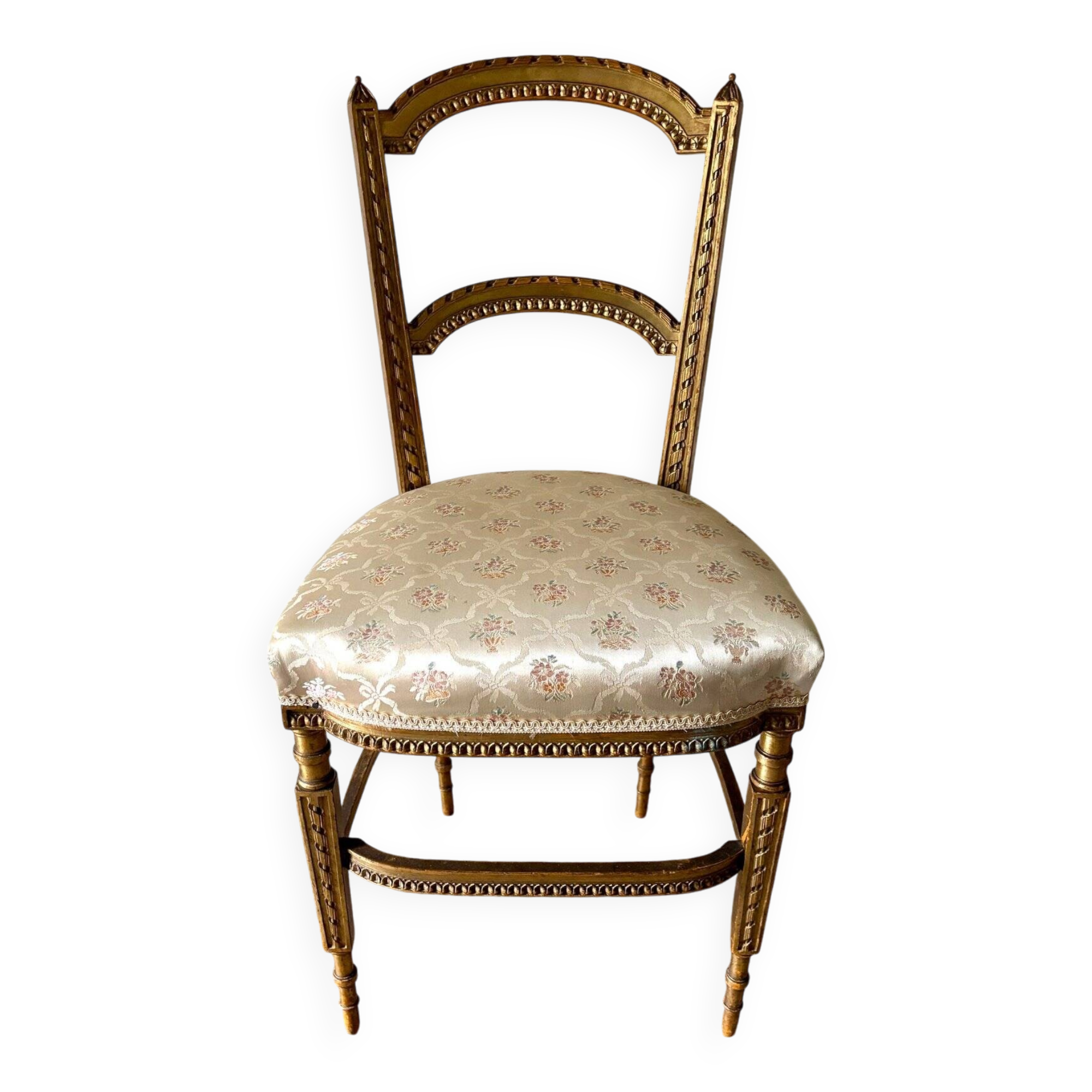 Chaise Napoléon III en bois doré et coton fleuri, XIXème siècle