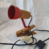 Vintage wooden and red metal clamp spotlight