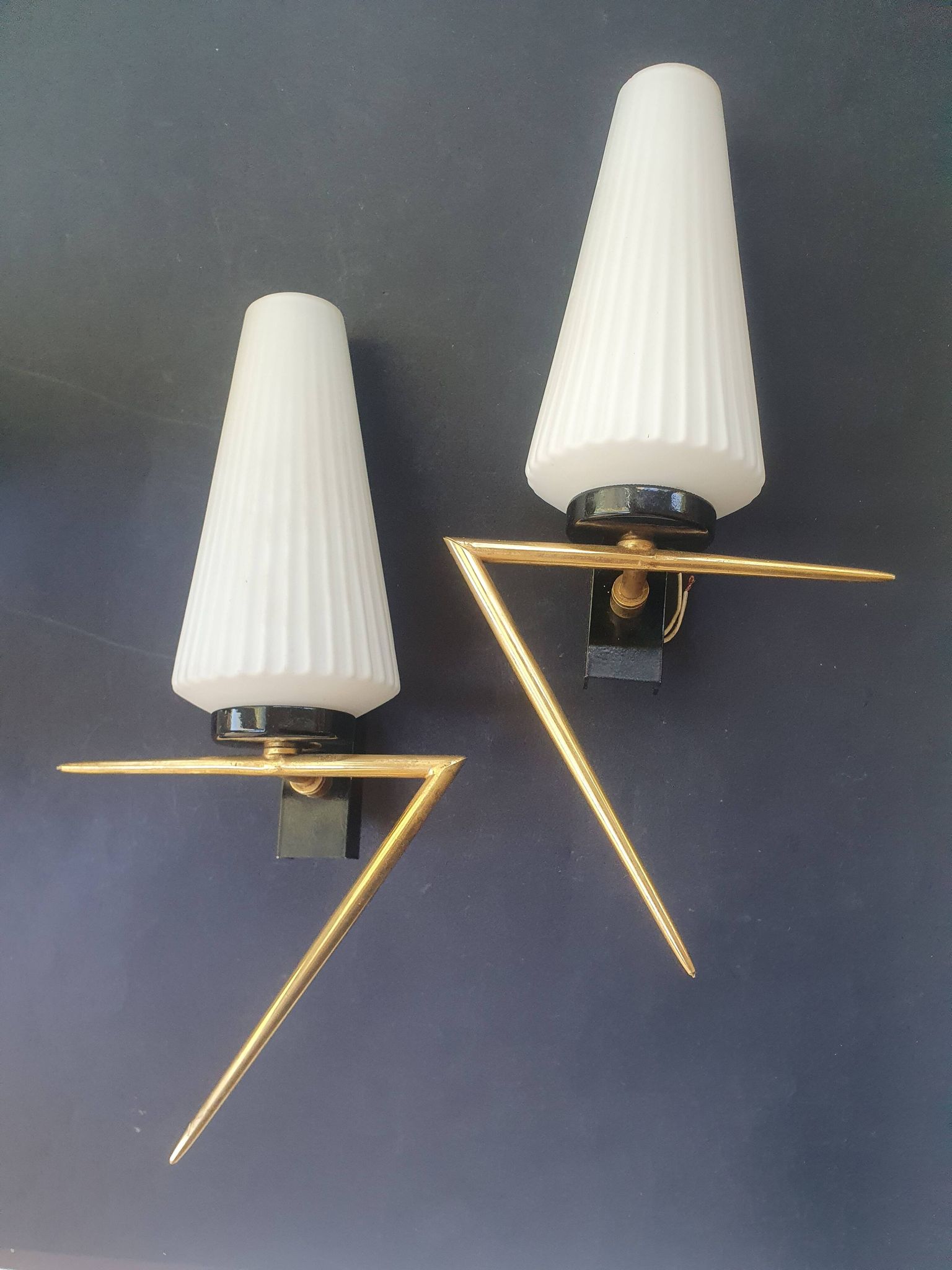 Pair of antique gold wall sconces Arlus 1950s