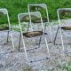 Set of 4 70s design folding chairs in smoked plexiglass and chrome metal