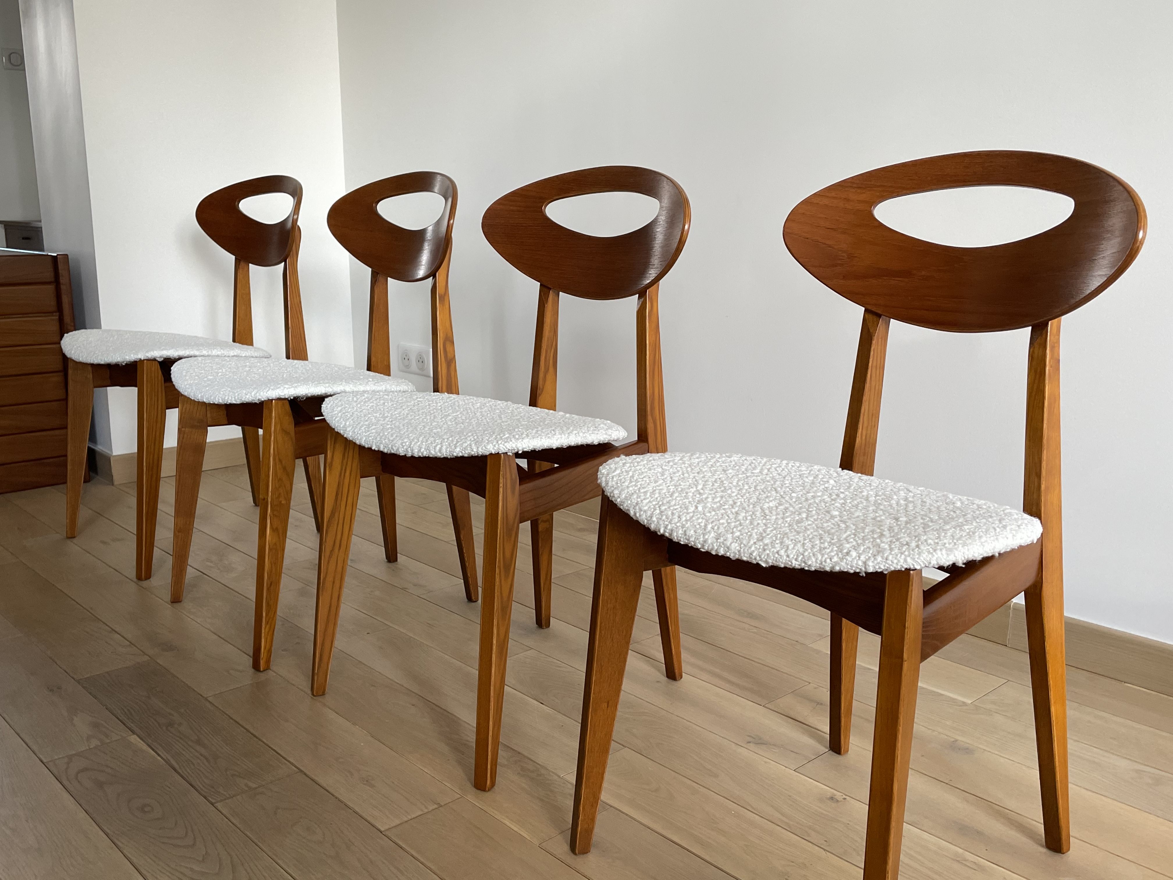 Lot 4 vintage chairs by Roger Landault for Sentou, France 1950