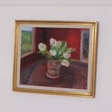 Original Swedish Oil on Canvas – “White Roses” by Aina Schiller, Arvika
