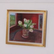 Huile sur toile originale suédoise – « Roses blanches » par Aina Schiller, Arvika