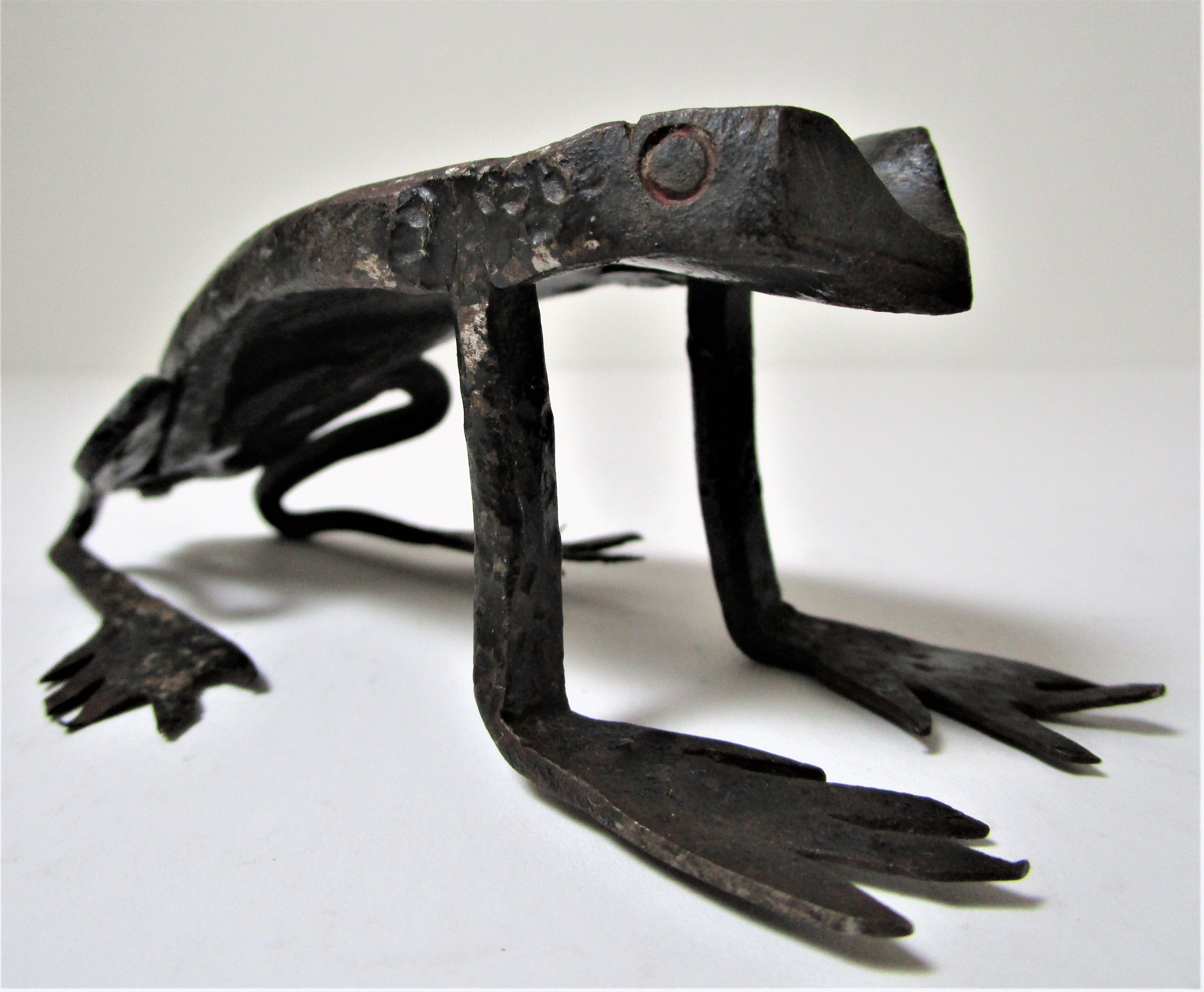 Two metal clipboard frogs patinated vintage brutalist
