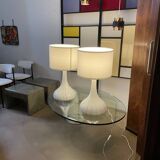 Pair of 1970s tall White Glass Table Lamps model "Candy" by Holmegaard
