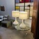 Pair of 1970s tall White Glass Table Lamps model "Candy" by Holmegaard