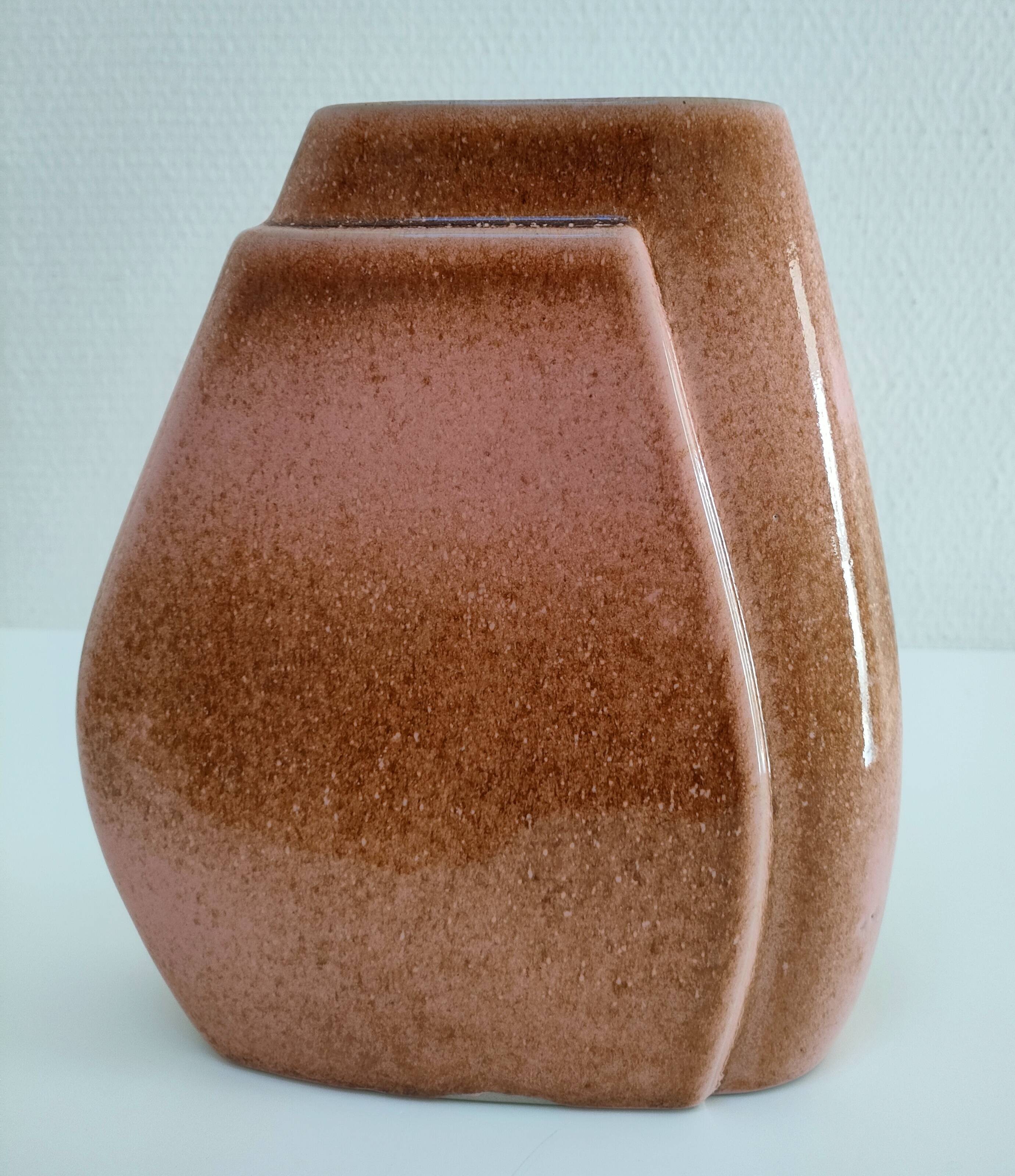Enamelled ceramic flat vase design 80s - 90s