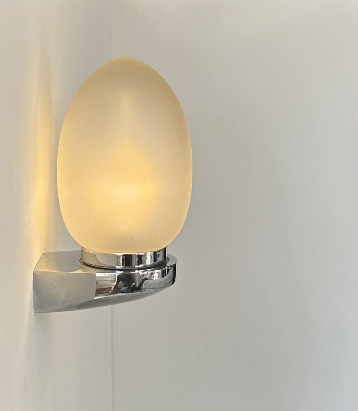 Vintage wall lamp, chrome and sandblasted glass, France 1970