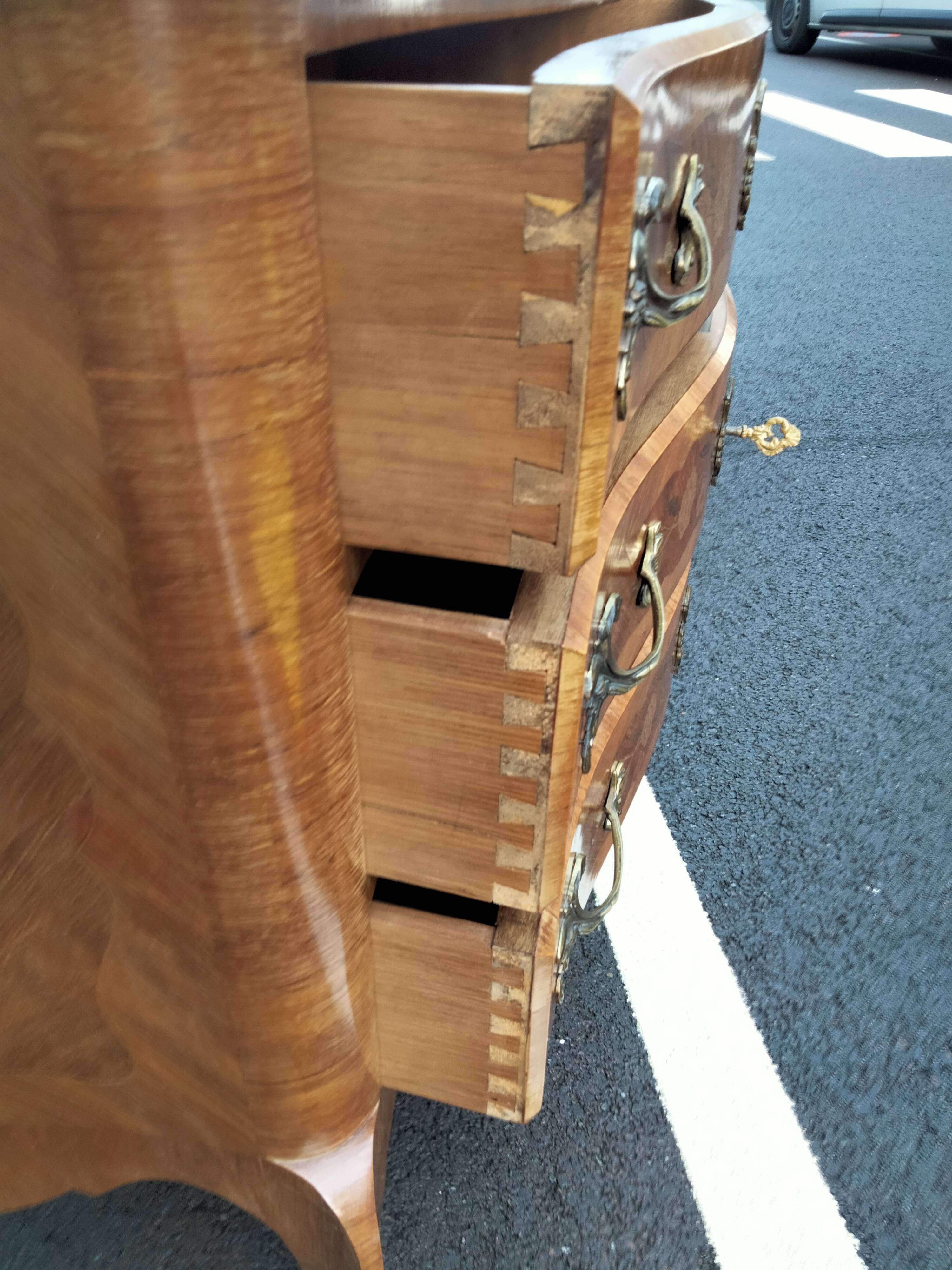 Chest of drawers old marquetry marble top Louis XV style