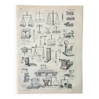 Old engraving 1898, Old balance, seesaw • Lithograph, Original plate