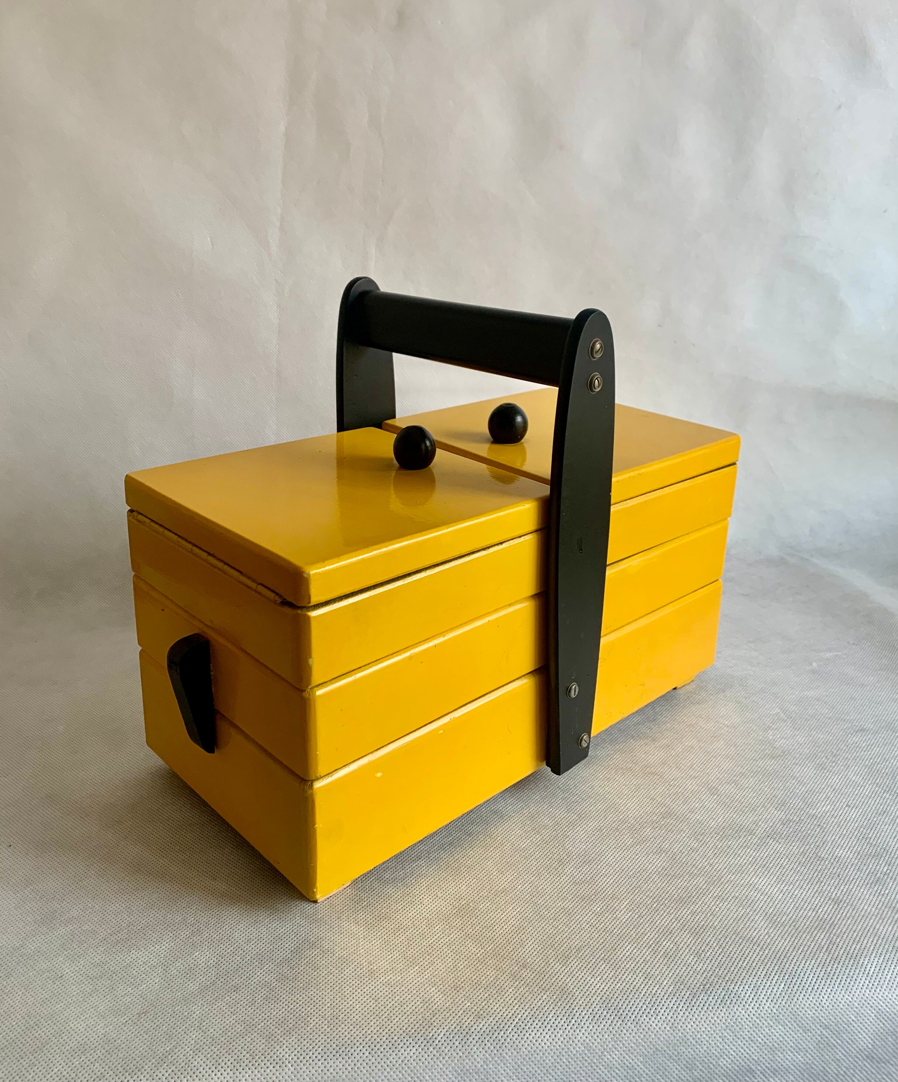 Wooden sewing basket, 1960s