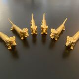 6 knife holders Dachshunds gilded metal