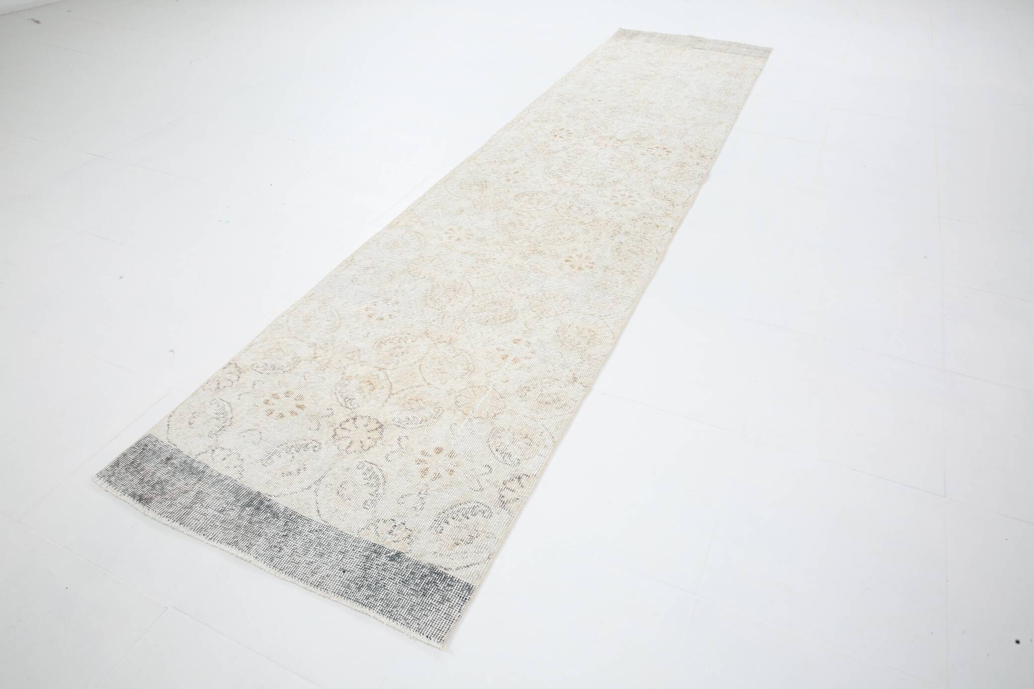 3x11 Rugs For Hallway Beige & Blue Vintage Runner Rug, 82x338Cm