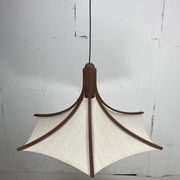 Teak and linen umbrella counter balance pendant by Domus, 1970s