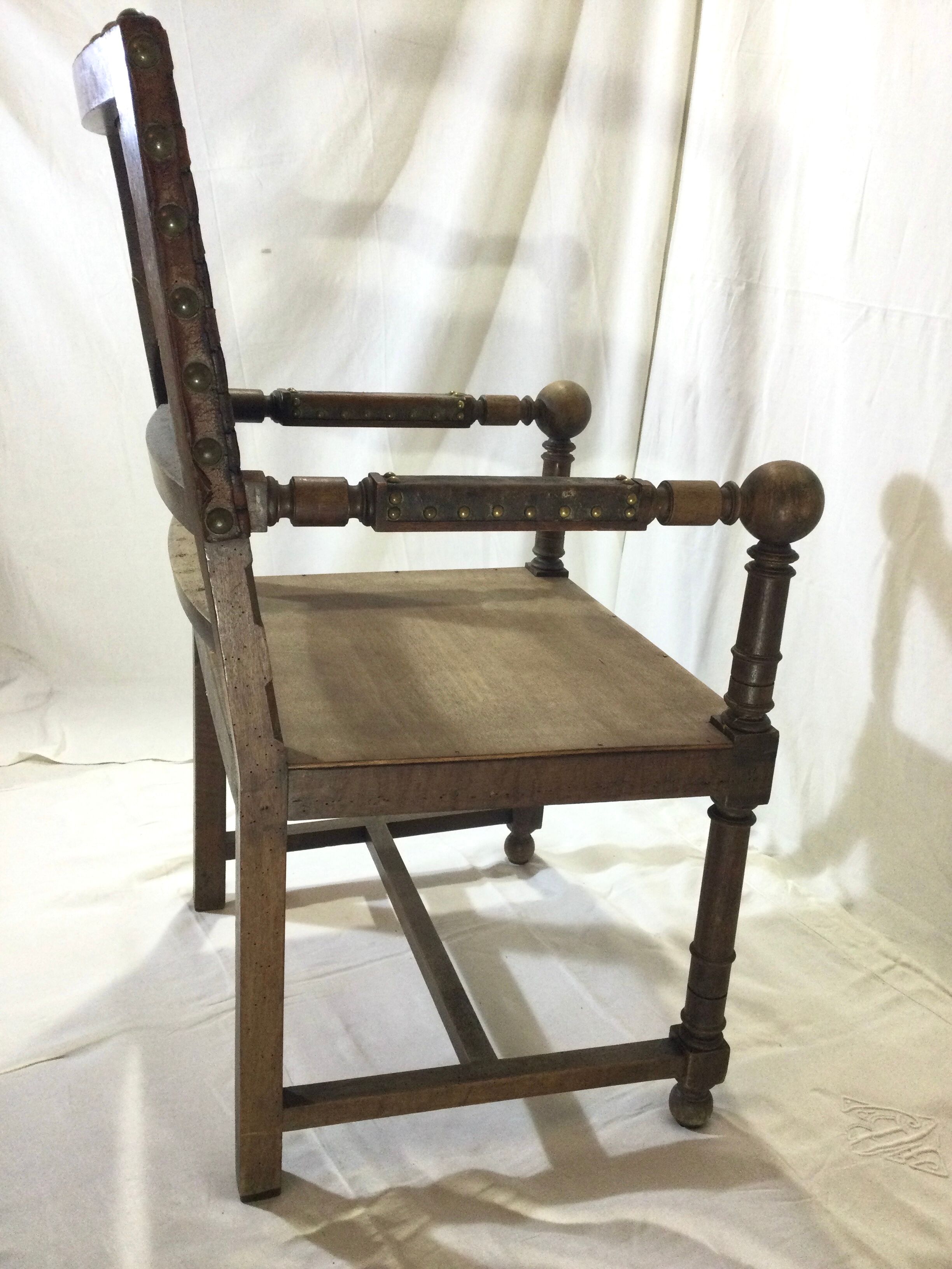 Armchair Henri II wood and leather