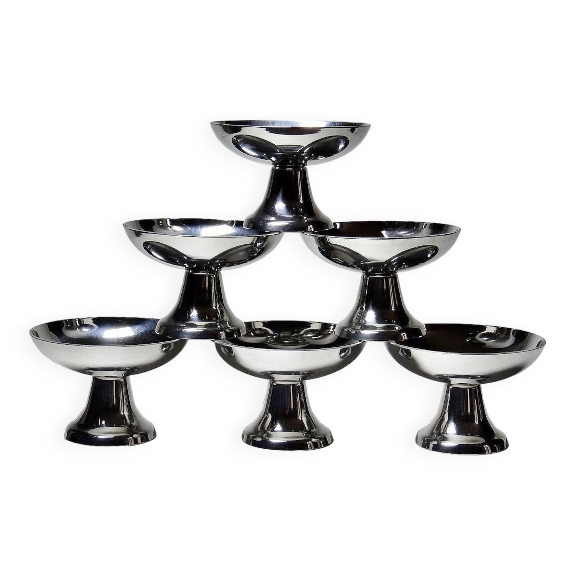 6 Vintage stainless steel dessert bowls by Guy Degrenne