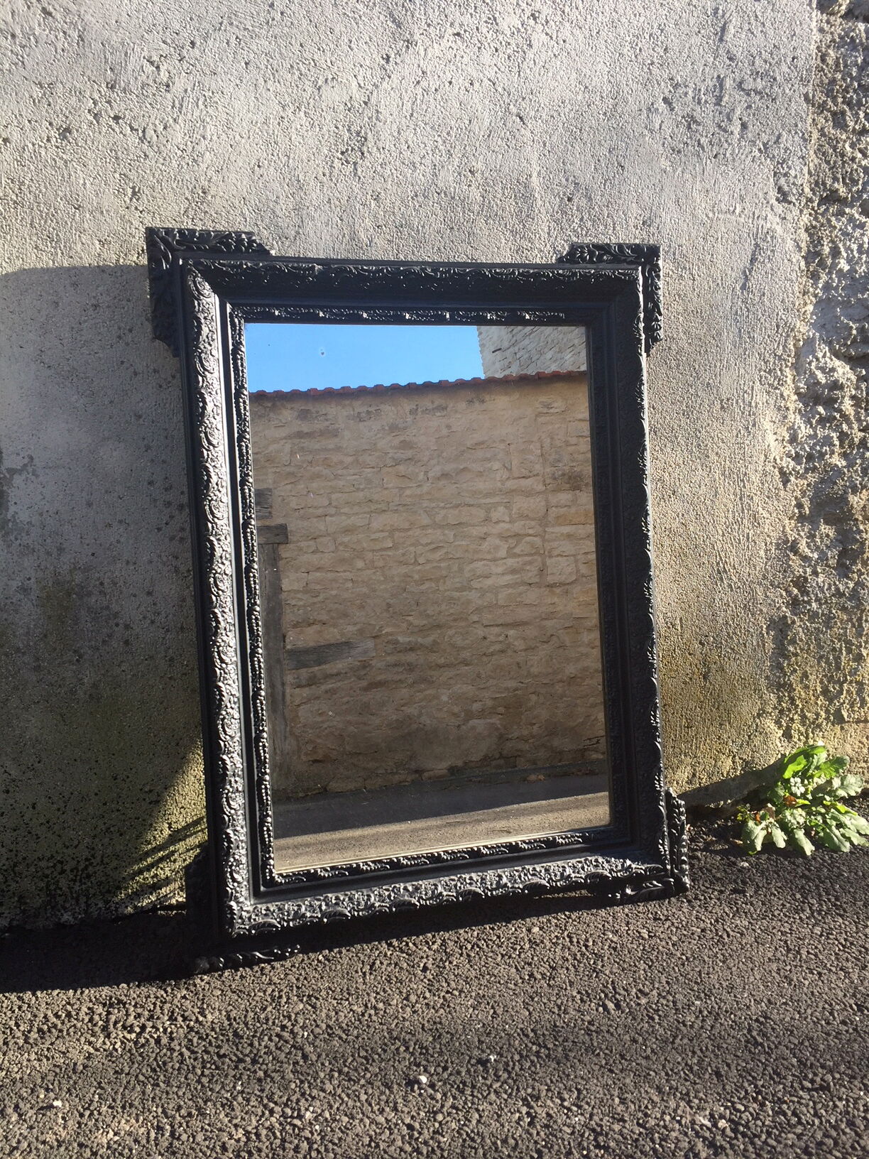 Miroir ancien Bois & Stuc Noir mate