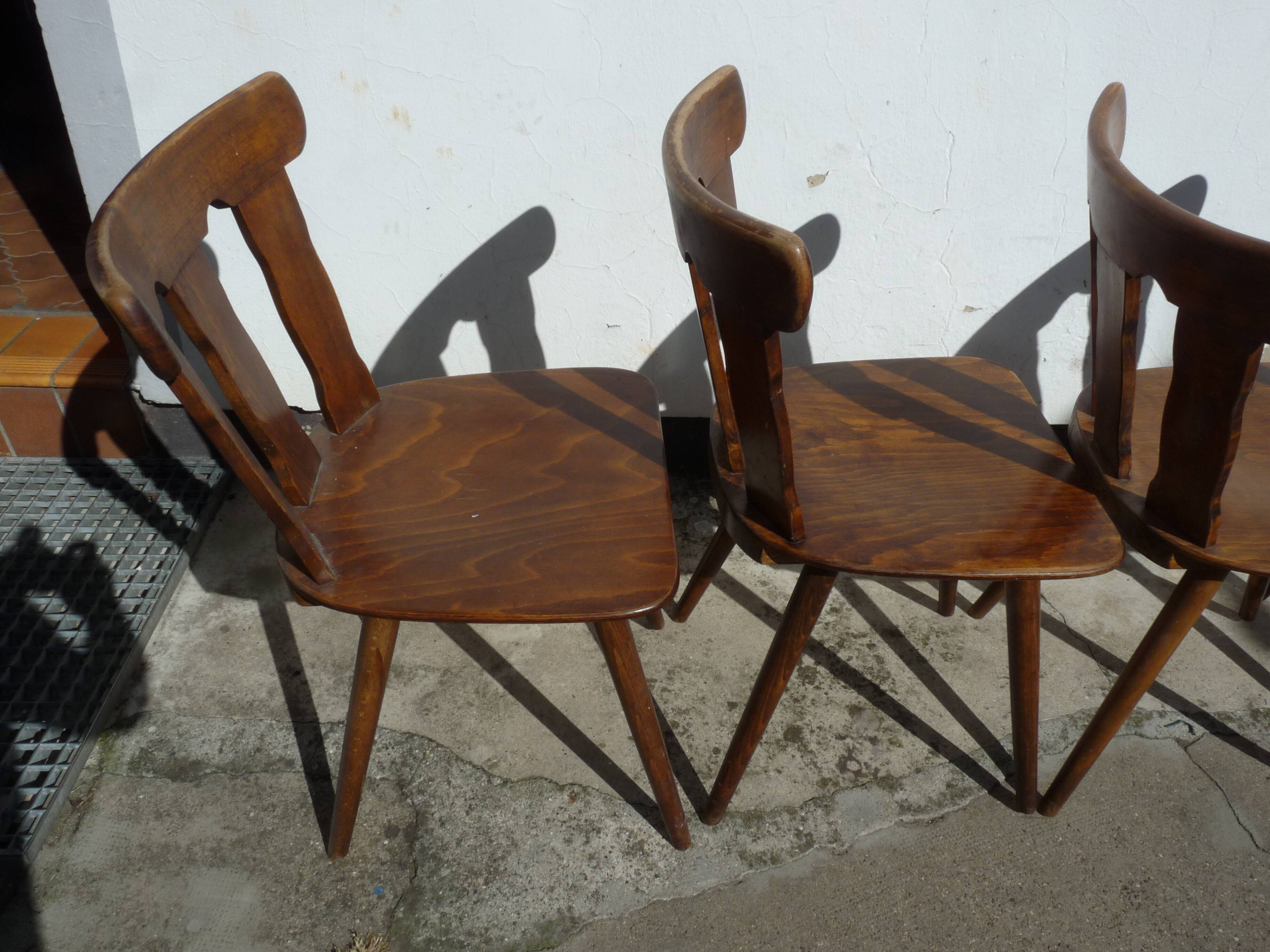 Lot of 4 wooden bistro chairs - 70s 80s 90s