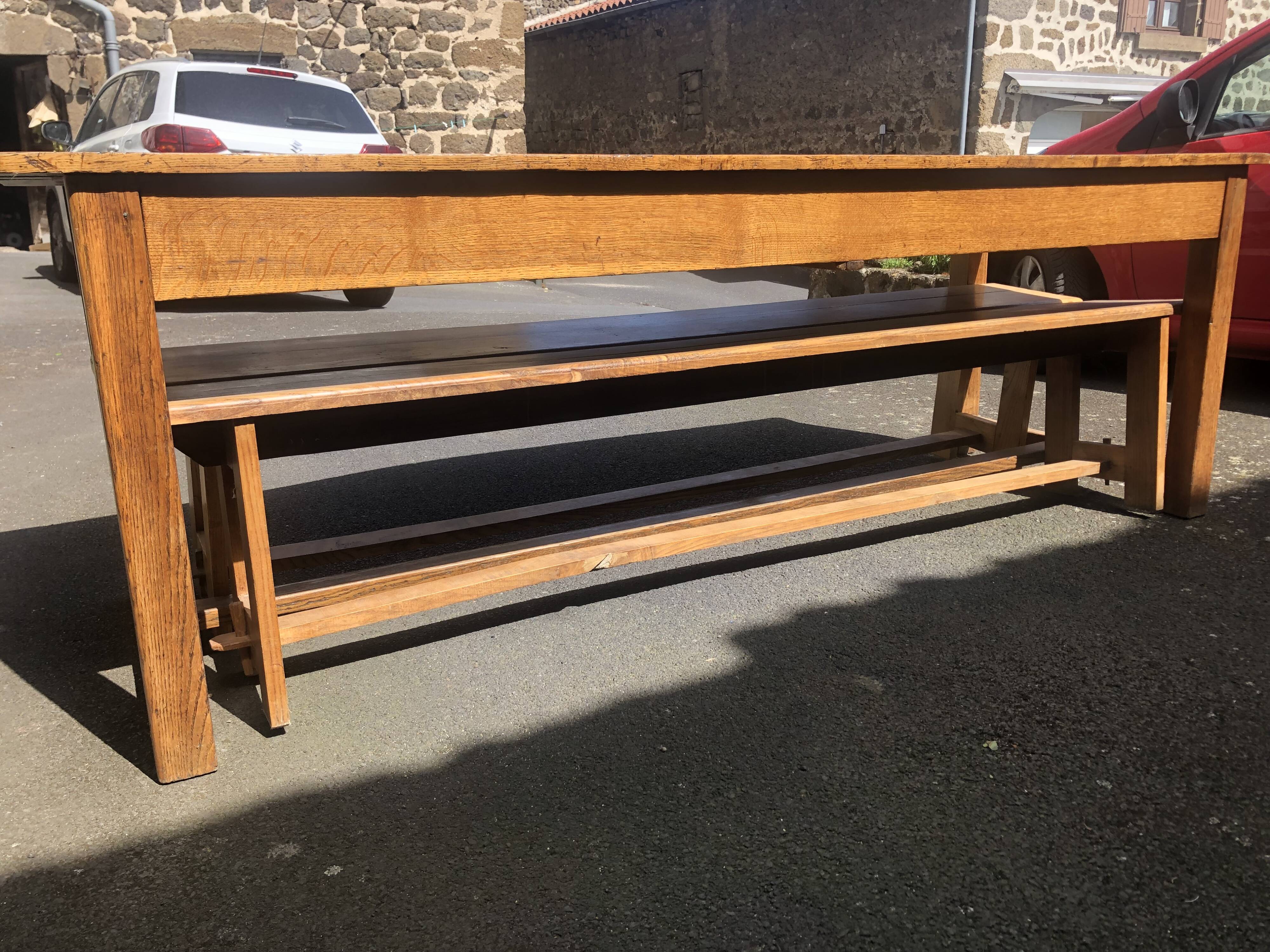 Farmhouse table with 2 solid oak benches
