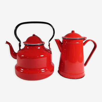 Bouilloire et cafetière émaillées Japy