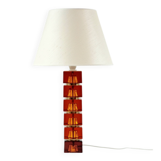 Large Mid-Century Scandinavian Art Glass & Brass Table Lamp by C.Fagerlund
