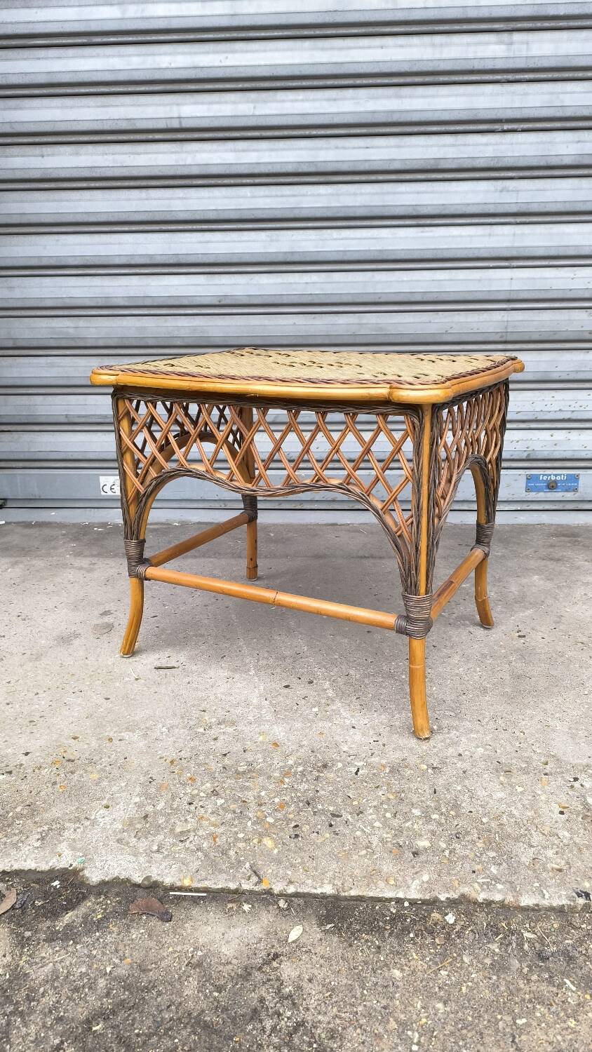 1930s rattan and wicker side table