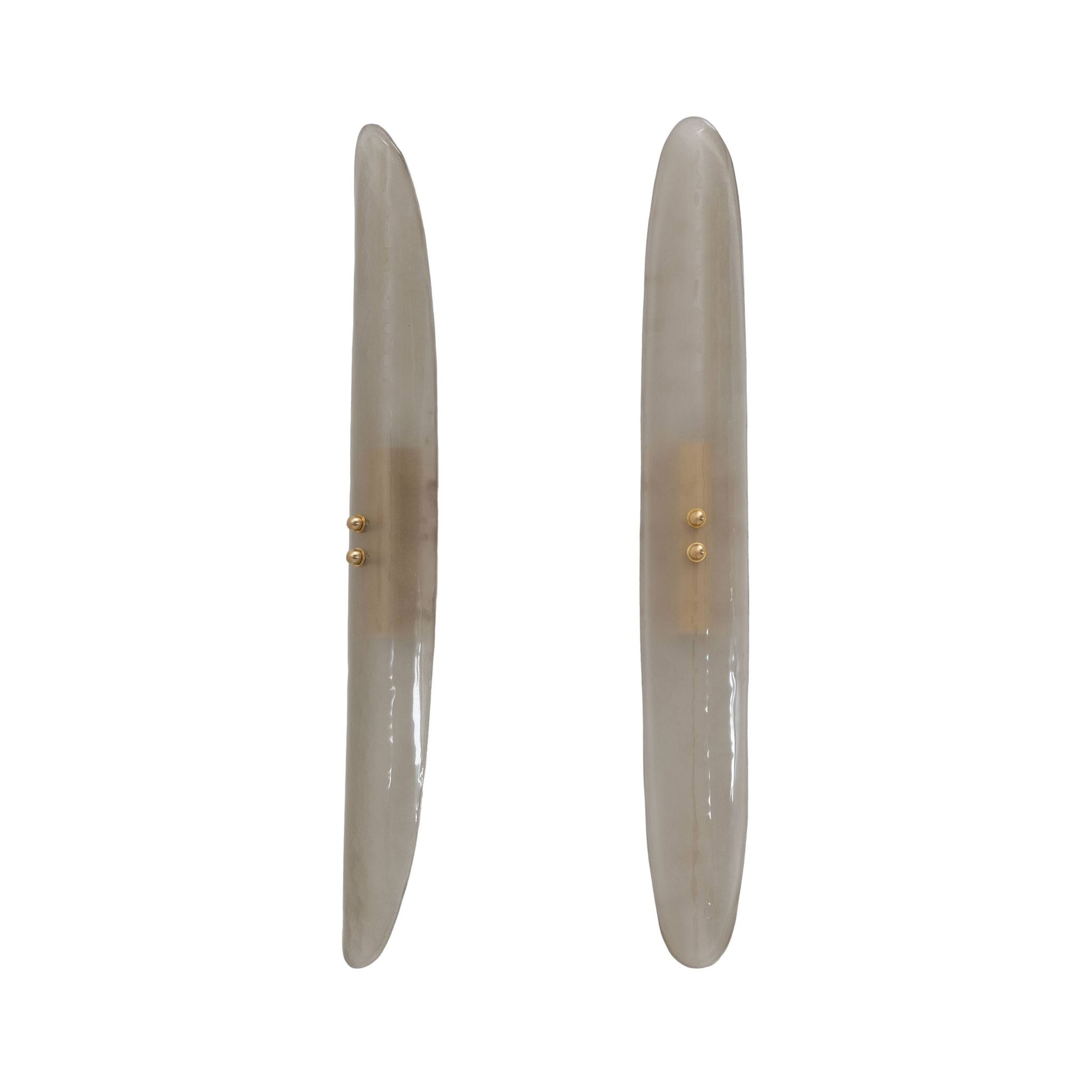 Pair of Fontana Arte Style Mid-century Modern Smoke Murano Glass Sconces