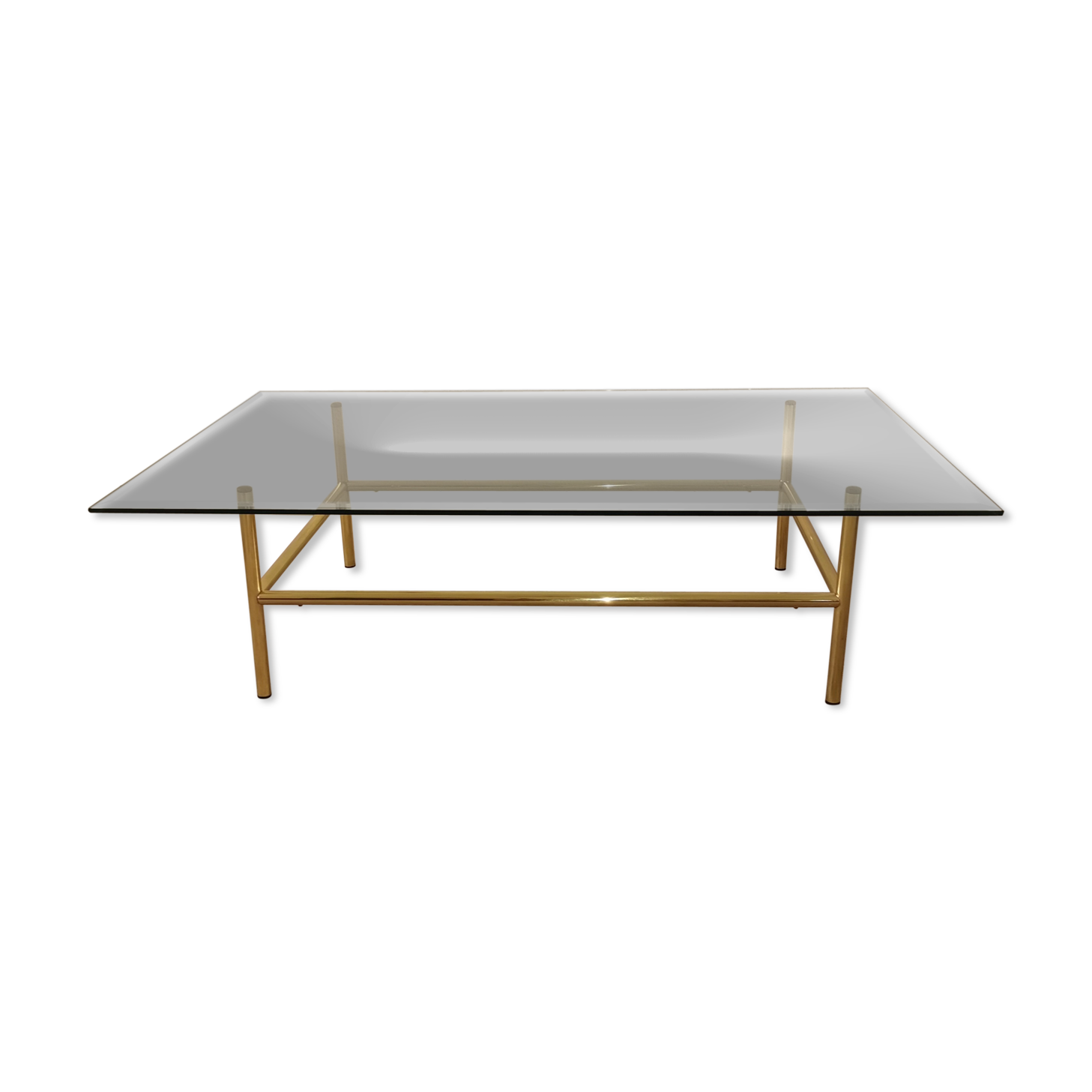 Coffee table glass and gold metal 80s