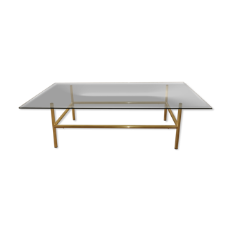 Coffee table glass and gold metal 80s