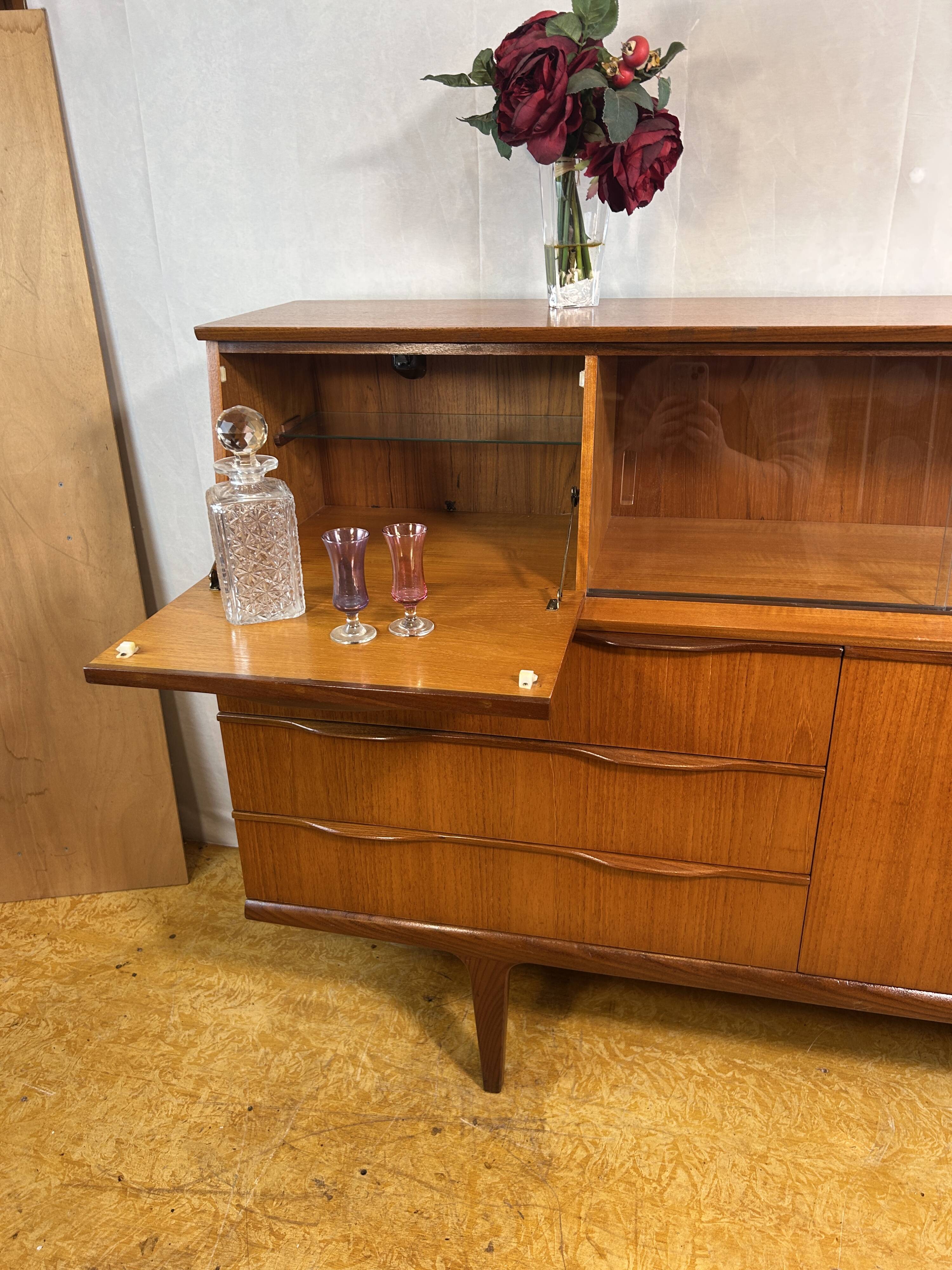 Mid Century Retro Vintage Teak Sideboard 1960 Bureau Flap + Cocktail Bar