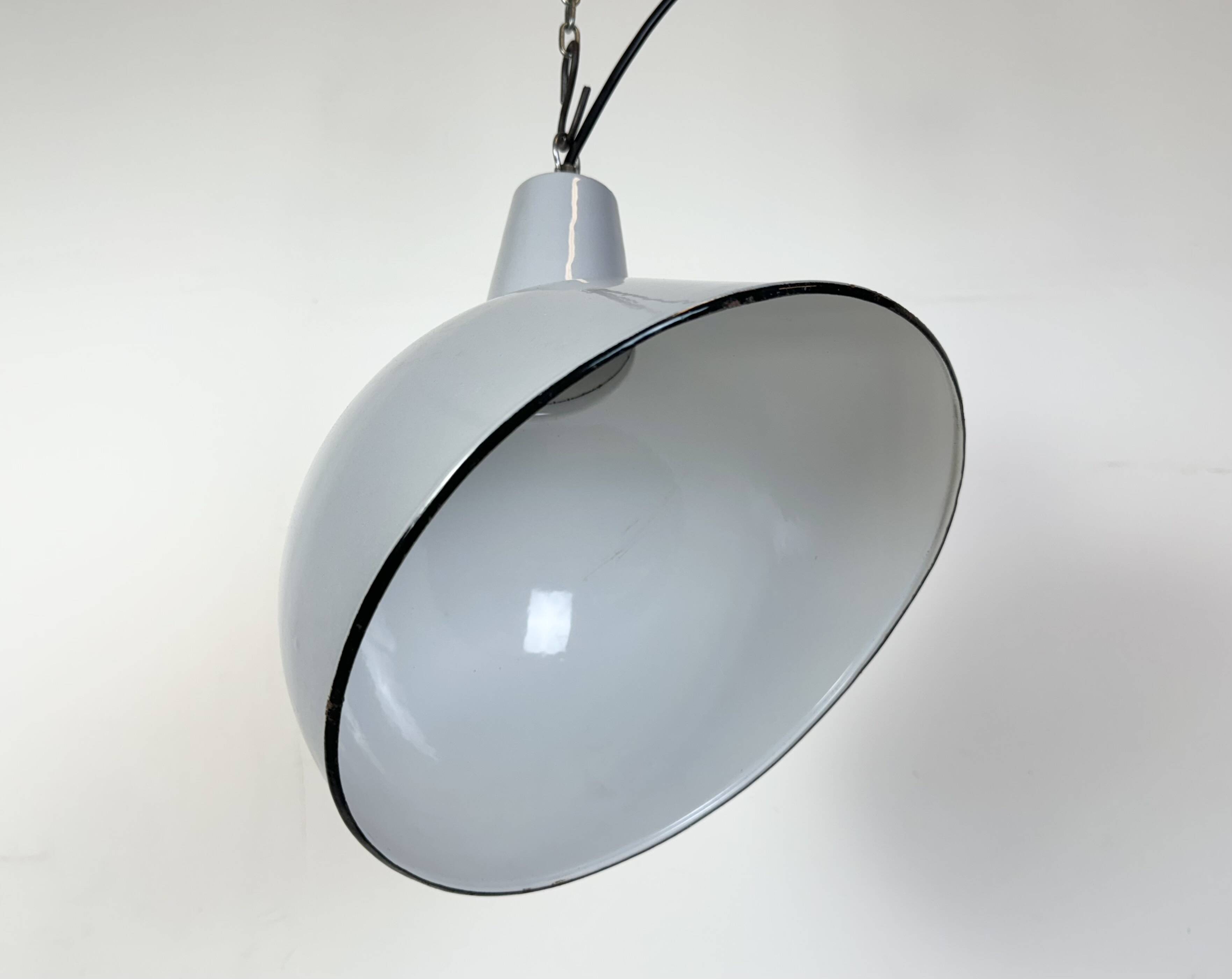 Industrial Grey Enamel Factory Pendant Lamp, 1960s